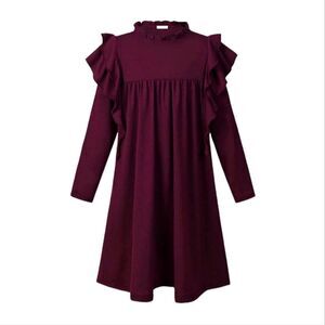 NWT Girls Ruffle Dress Long Sleeve Dress Tiered Swing Cotton Skater Party Dress